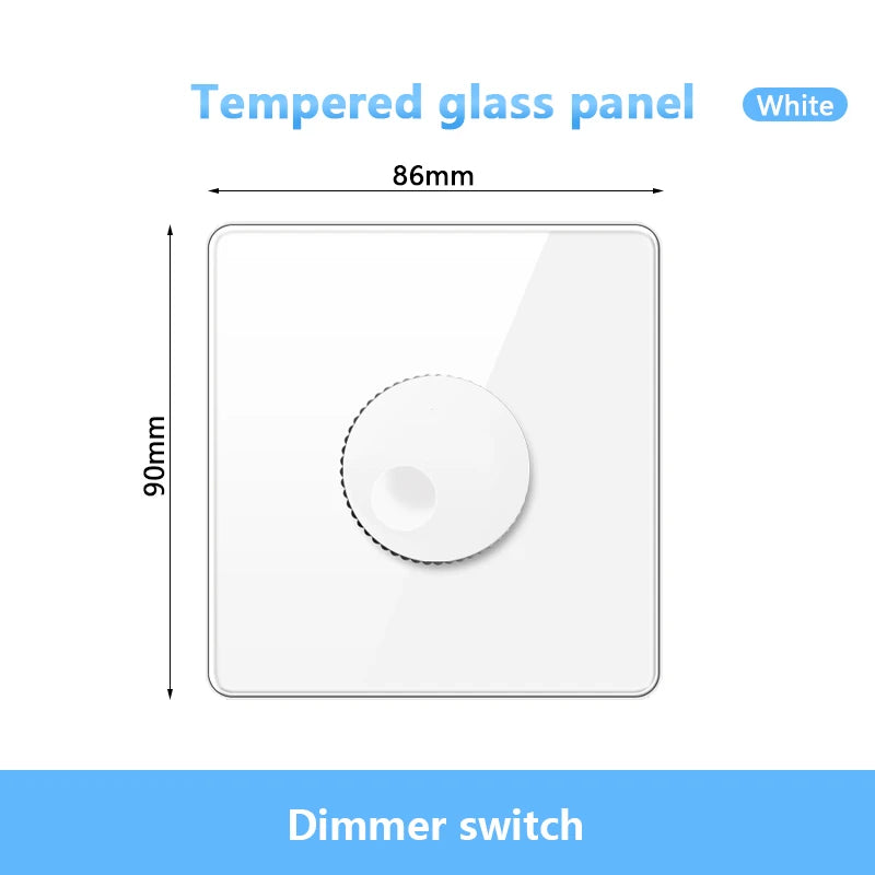 86 Type EU UK Standard Single Dimmer Switch Knob Wall Light Switch Black/White/Grey/Gold Glass Panel Speed Fan Contro Switch