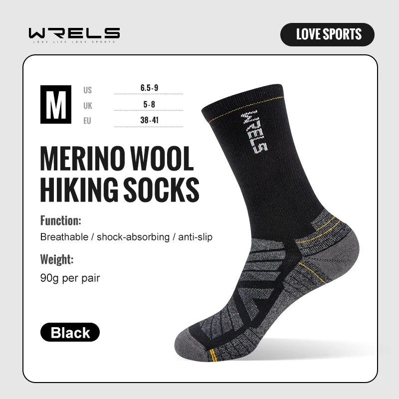 WRELS Merino Wool Socks Hiking Lightweight Shock Absorption Damping Mid-Calf Ankle Socks Running Sport Merino Wool Socks