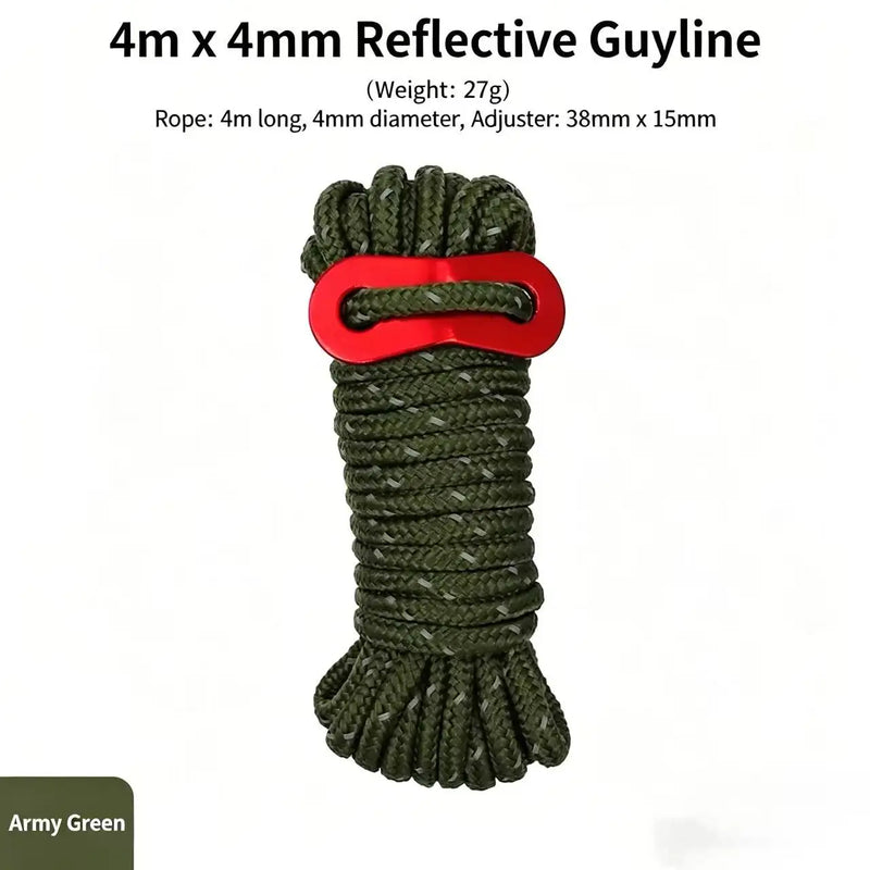 4m Outdoor Reflective Rope Wind Rope Buckle for Umbrella Tent Fixing Skylight Night Light Camping Adjustment Buckle
