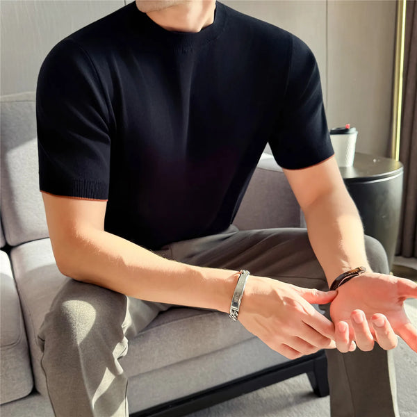 Men's Color Block Short Sleeve T-Shirt, High Twist Core-Spun Yarn Anti-Pilling, Fine 14 Needle Knit, Multi-Color Casual Wear