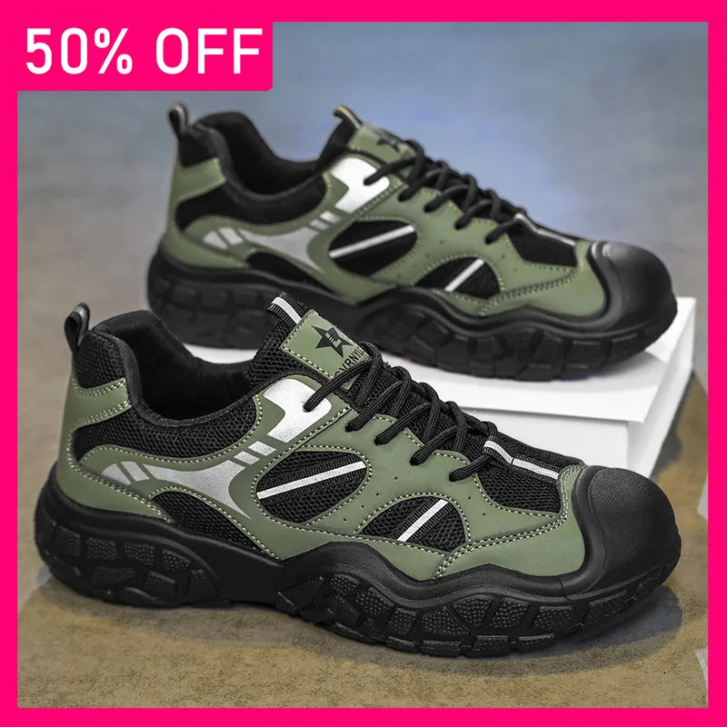 Men Sports Shoes New Breathable Mesh Lightweight Soft Sole Hiking Shoes Leisure Anti Slip Urban Commuting Walking Shoes Man