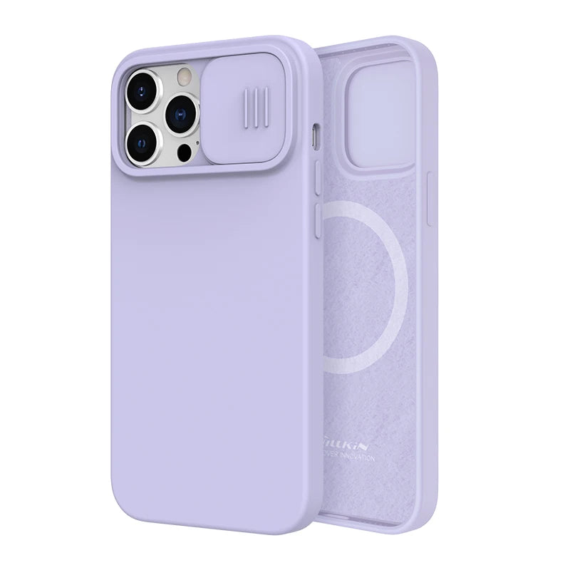 NILLKIN Magnetic Case For iPhone 14 Pro Max Liquid Silicone Soft Case For iPhone 13 ProMax Case Slide Camera Protection Cover