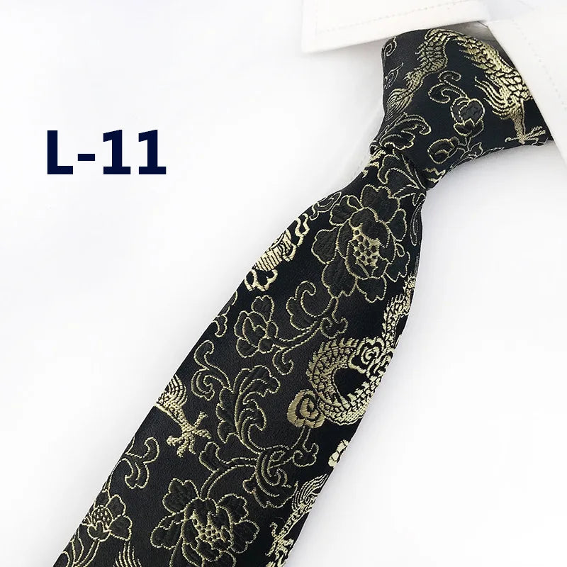 Men's Red Tie with A Chinese-style Design, Featuring A Jacquard Pattern of A Chinese Dragon; Available in Multiple Colors.