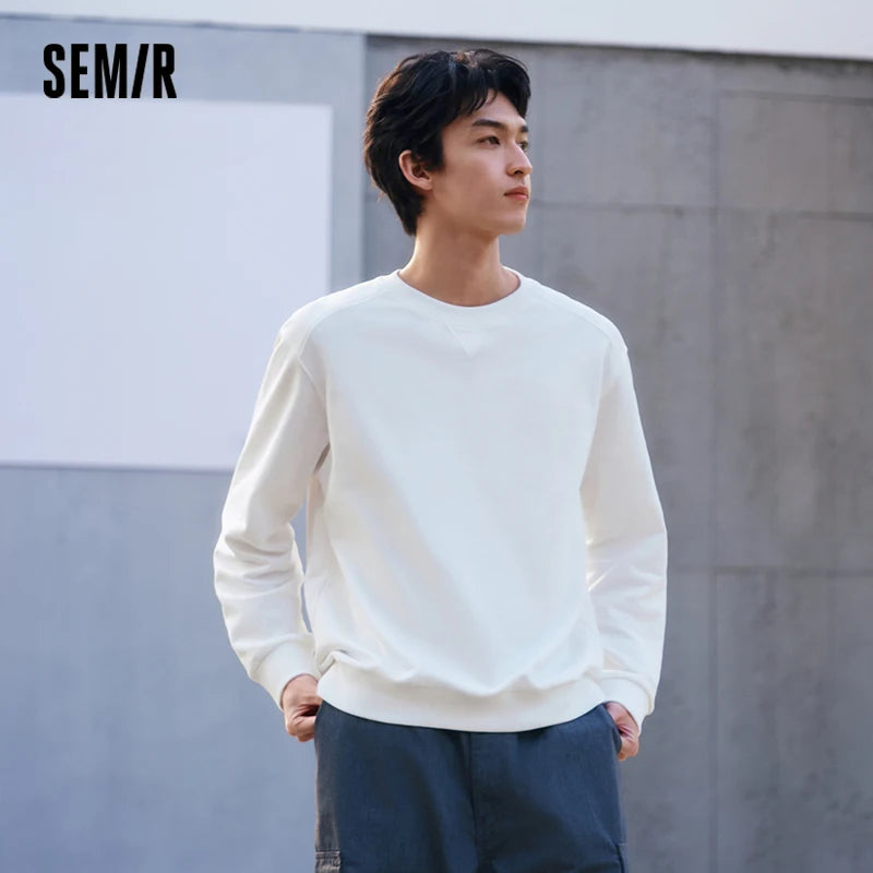 Semir Versatile Hoodie Men Spring Solid O Neck Long Sleeve Soft Comfortable Casual Basic Layer Daily Top