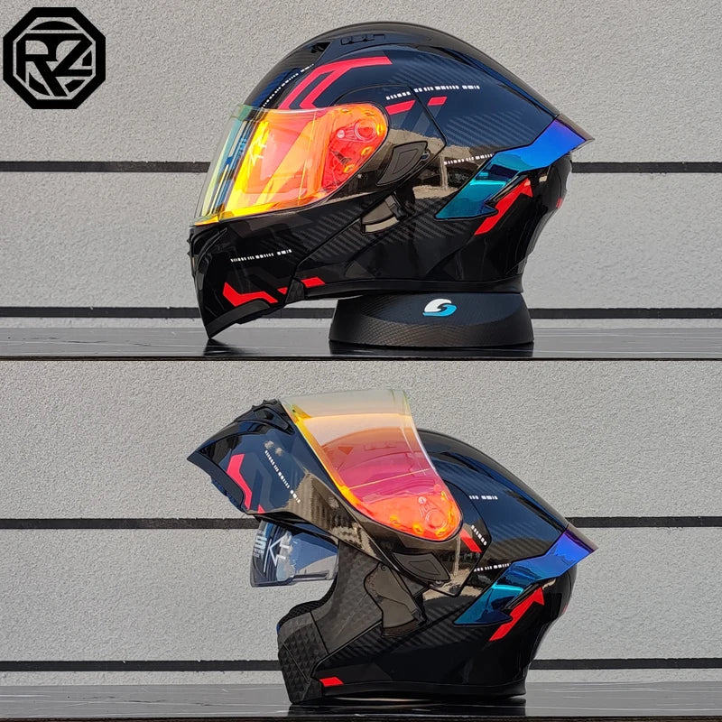 ORZ-991 unisex modular flip top motorcycle helmet, ABS shell with dual sun visors, DOT standard full face travel helmet