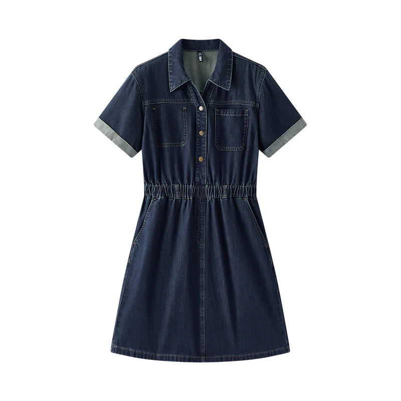 Semir Women Denim Dress Waist Trimming Lapel Cargo Style Slim Vintage Mini 2026 Chic Fashion Casual Daily Wear