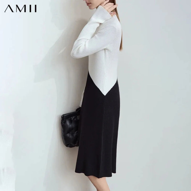 Amii Women Long Sleeve Dresses Elegant Party Slim 2026 New Autumn Winter Knit Christmas Ladies Medium Length Dress 12444177