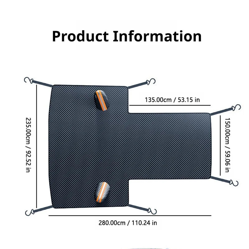 SEAMETAL Extended 3‑Window Car Windshield Snow Cover Engine Hood Anti‑Frost Anti‑Ice Sunshade with 6 Fixing Straps for Sedan SUV