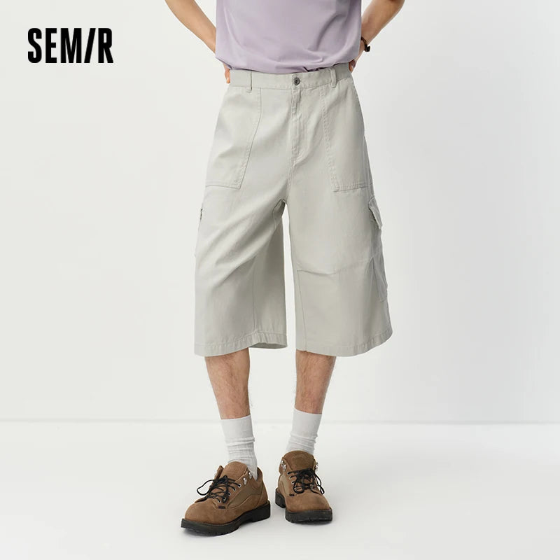 Semir Mens Shorts 2026 Pure Cotton Workwear Style Knee Length Loose Wide Leg Casual Versatile