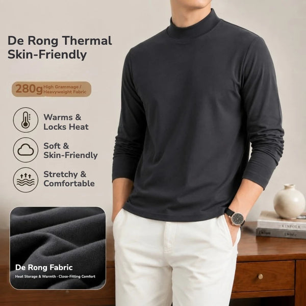 Men's 280g Double-Sided De Rong Thermal Long Sleeve High Collar Base Layer | Soft Stretch Warm T-Shirt for Winter