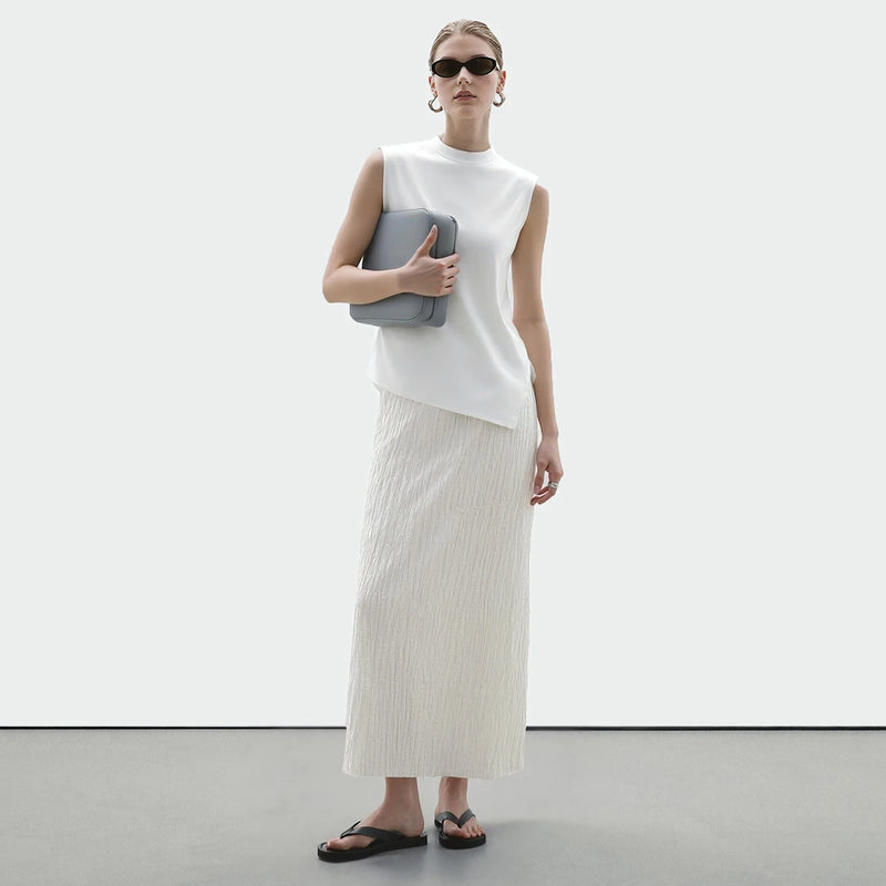 Amii Pleated Women's Skirt 2026 Summer New Elastic Waist Flowy A-Line Midi Skirt Casual Versatile Women's Clothing 12622123