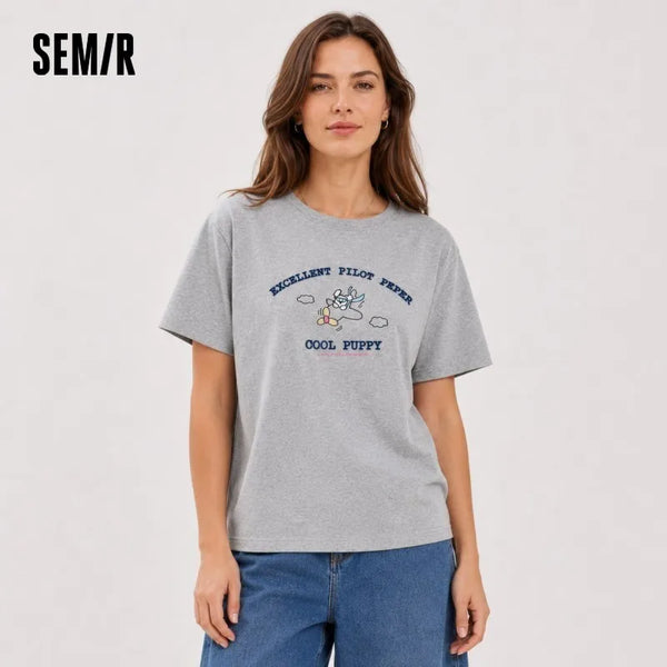 អាវយឺតស្ត្រី Semir កប្បាសកំប្លែងប៉ាក់ ម៉ូដធម្មតា ងាយស្រួលប្រើ កំពូលមូលដ្ឋាន រដូវក្តៅ 2026 សាមញ្ញ ពាក់ប្រចាំថ្ងៃ មានផាសុកភាព