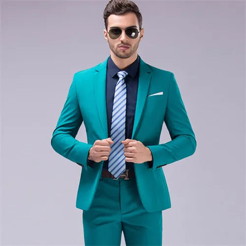 Men's Dark Green Suit Two-Piece, Asian Sizes Slim Dress Jacket and Pants,Wedding / Party Blazer Coat+Trousers Red Blue Black