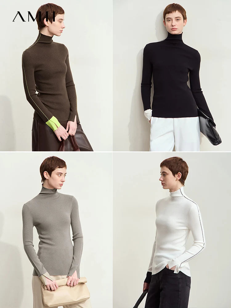 អាវយឺតក AMII Minimalist Turtleneck សម្រាប់ស្ត្រីឆ្នាំ ២០២៥ រដូវស្លឹកឈើជ្រុះថ្មីពណ៌ផ្ទុយស្រឡះដៃអាវវែងសម្រាប់ស្ត្រី 12453067