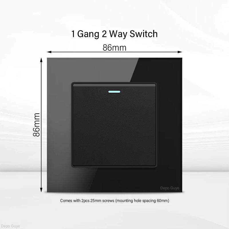 UK Black USB Type-C 18W Fast Charging Socket Universal Tempered Glass  Double 5-pin Power Plug,Home Electrical Wall Light Switch