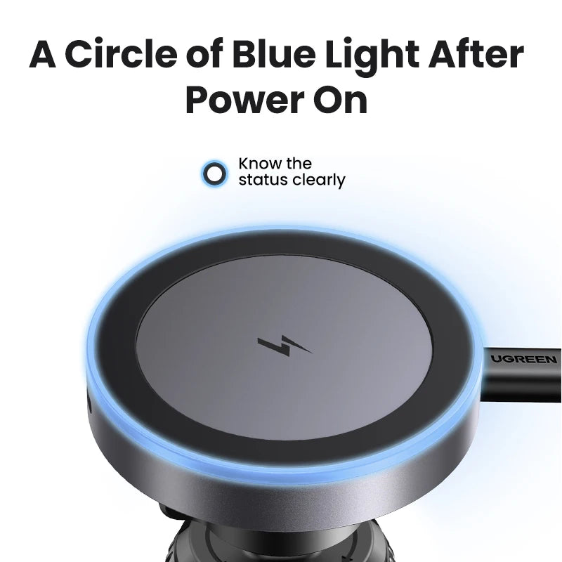UGREEN 15W Magnetic Car Phone Holder Wireless Charger Stand For iPhone 16 17 Pro Max Charging for Magsafe Car Charger LED Light