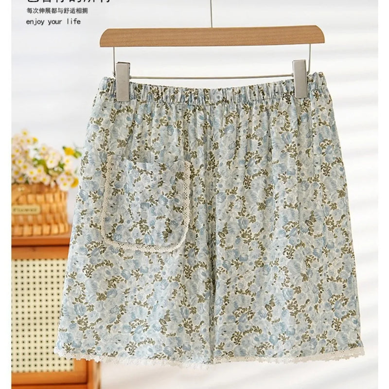 Casual Home Pants Lounge Wear Summer Women's Sleeping Pants 100% Cotton Knitted Elastic Waist Shorts Homewear Sleeping Bottoms