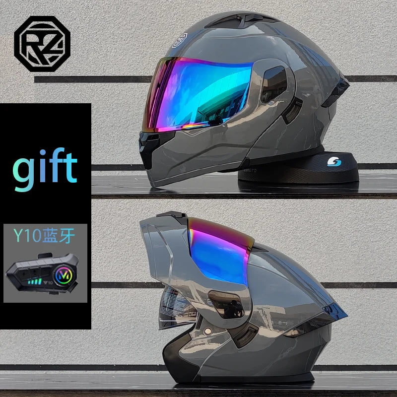 ORZ Motorcycle Helmet Modular Flip Helmet Dual Lens Full Helmet Comes with Bluetooth Earphones Model 103