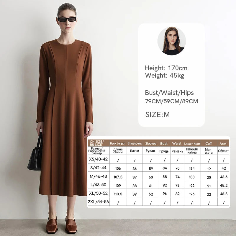 Amii Slim Dress Woman 2026 Autumn New O-Neck Stretch Long Sleeve Midi Dress Elegant Waist Cinched Casual Woman Clothes 12623013