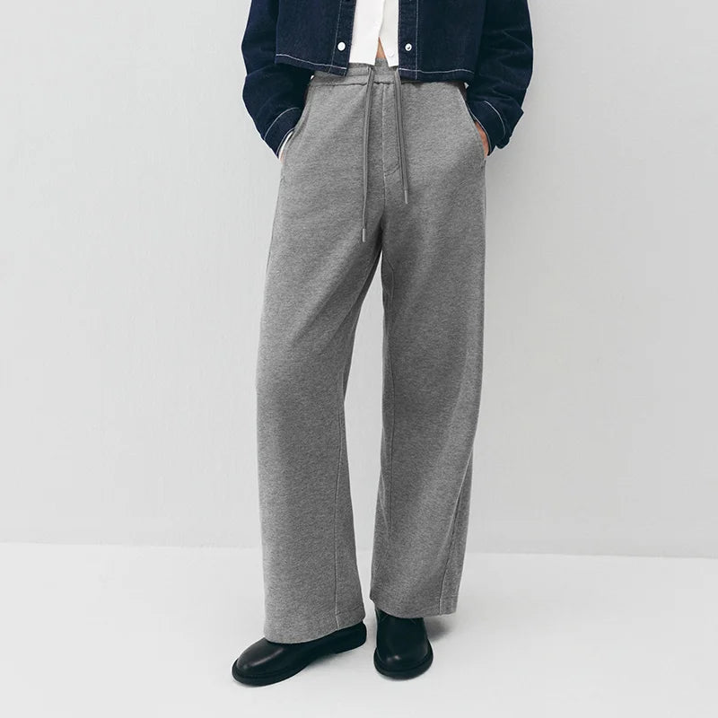 Semir Women Pants Fleece Lined Panelled Design Loose Fit Barrel Leg Elastic Waist Minimal Style Everyday Style 2026 Winter