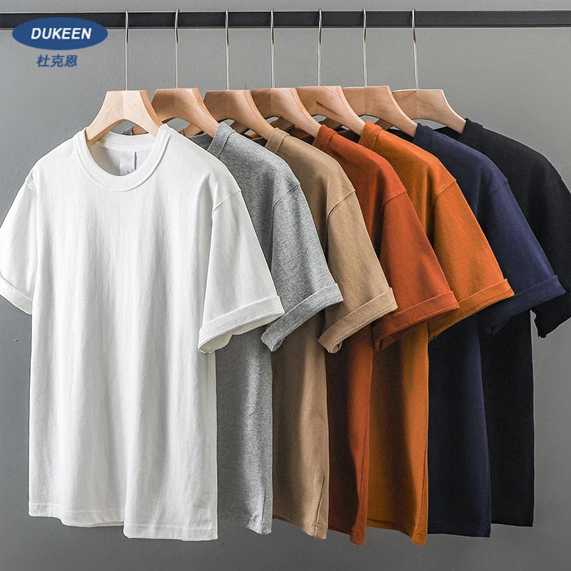 Dukeen 11.2oz Heavyweight 100% Cotton T-Shirt Men's Casual Solid Color Short-Sleeved White CrewNeck Thick Tops Unisex.