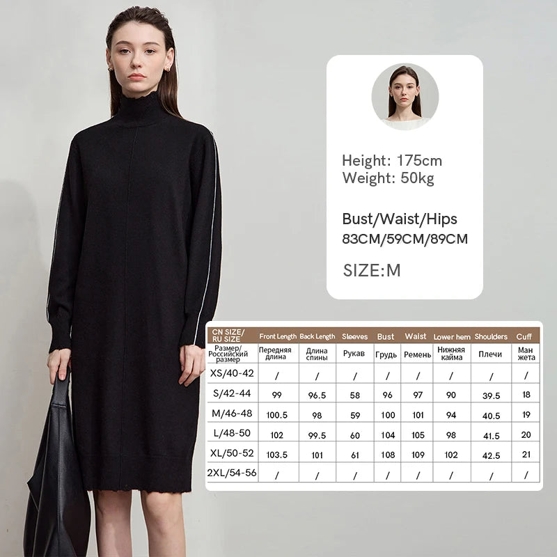 Amii Women Dress 2026 Autumn New Sweater Ladies Clothing Turtleneck Knitted Long-sleeved Loose Elegant Dresses for Woman12553016