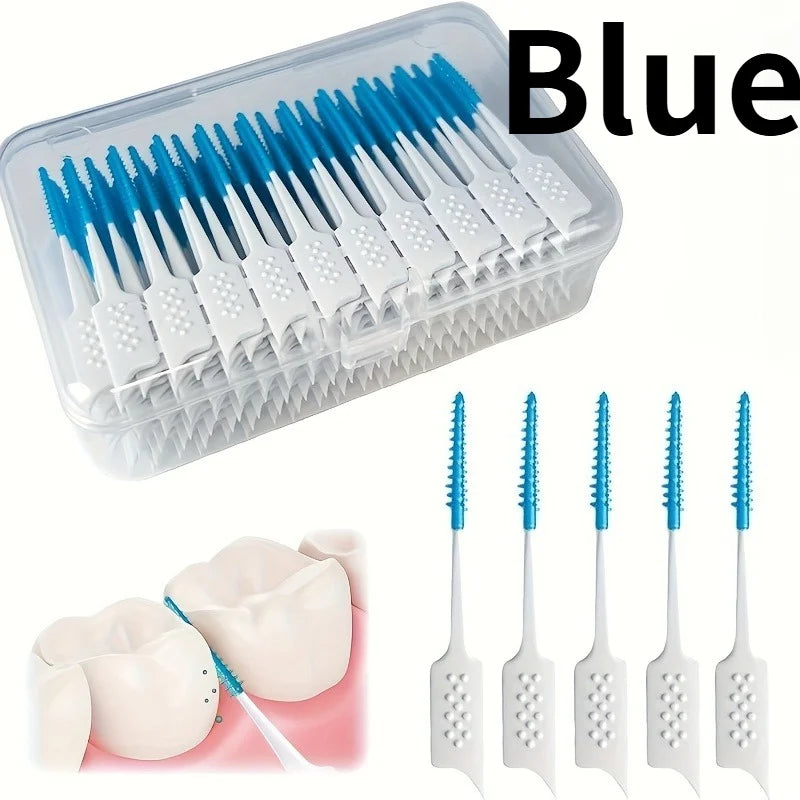 102Pcs Mint Flavored Interdental Flossers,Soft Gel Formaldehyde-Free Dental Cleaning Pick Ergonomic Handle Travel Oral Care Tool