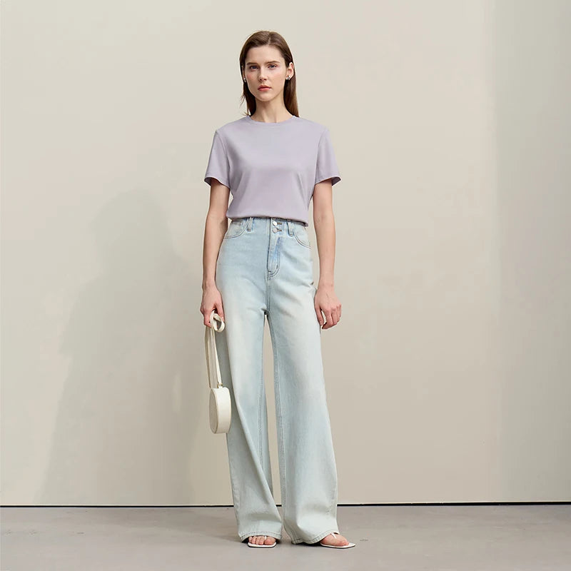 Amii Women's 100% Cotton T-Shirt 2026 Summer Casual Basic O-Neck Knit Tee Slim Solid Color Versatile Female Clothing 12622010