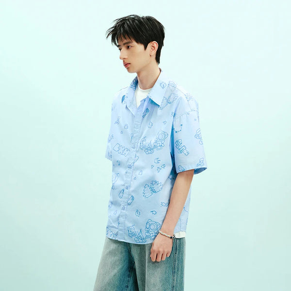 អាវបុរស Semir ដៃខ្លីកប្បាសបត់ចុះក្រោមលំនាំបោះពុម្ពពេញរដូវក្តៅ 2026 ស្ទីលធម្មតាប្រចាំថ្ងៃសប្បាយៗ