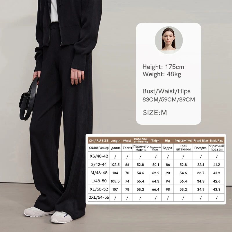 AMII Women's Cardigan 2026 Autumn New Loose Hooded Long-sleeved Sweater Zipper Wide-leg Versatile Sweatpants for Woman 12543215