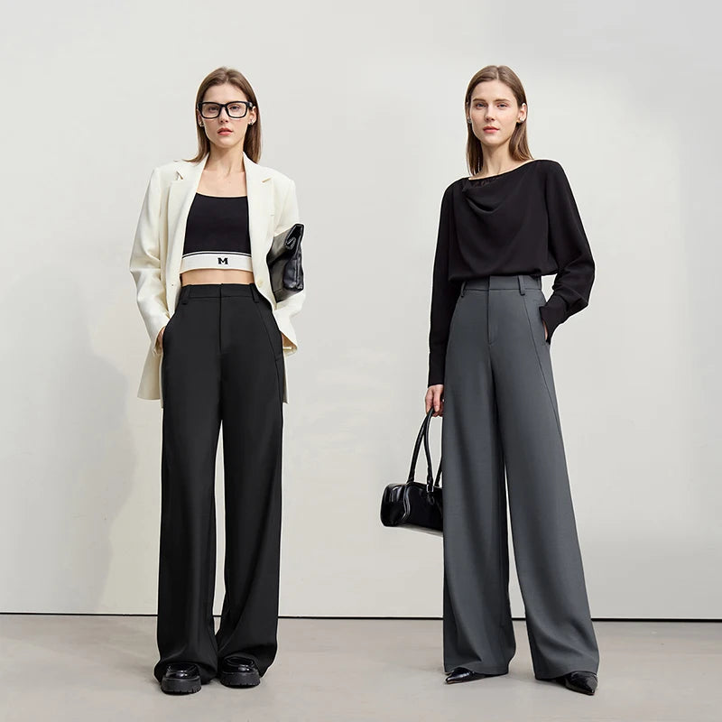 Amii Women's Loose Pants 2026 Autumn New Minimalism Commuter Anti-wrinkle Casual Pants Female Solid Wide Leg Trousers 12621034