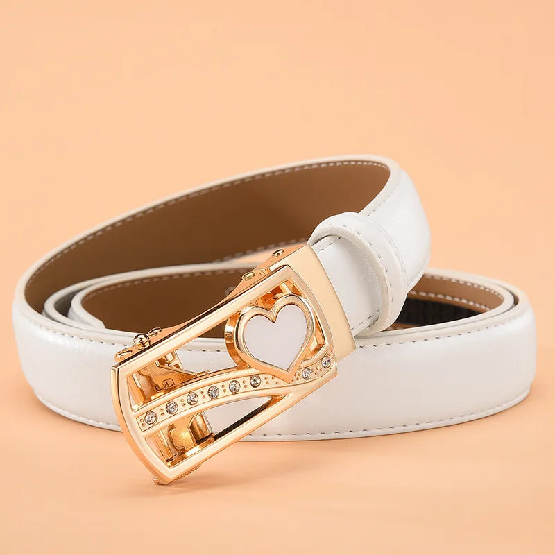 Red Women's Automatic Buckle Belt, Fashion Casual Belts Cinturon Male Waistband White Black 90cm-115cm