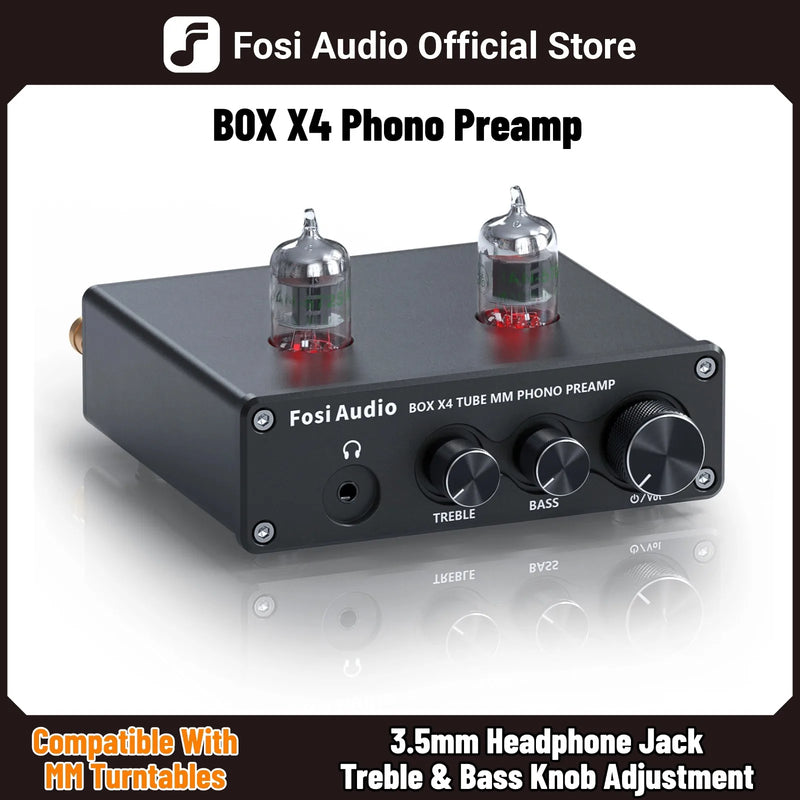 ឧបករណ៍បំពងសំឡេង Fosi Audio Phono សម្រាប់ឧបករណ៍បំពងសំឡេងប្រភេទ Turntable Phonograph Preamplifier ជាមួយ Vacuum Tube Amplifier HiFi BOX X4