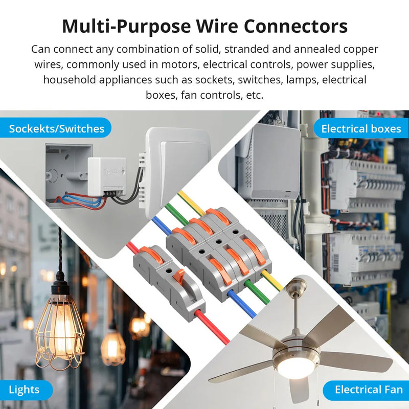 SONOFF Din Rail Wire Connector Universal Compact Wiring Terminal Block Push-in Multi-Purpose for Electrical Cable Connection