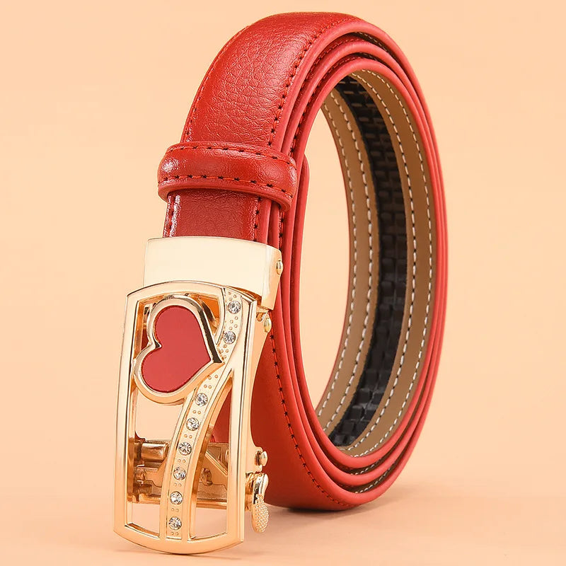 Red Women's Automatic Buckle Belt, Fashion Casual Belts Cinturon Male Waistband White Black 90cm-115cm