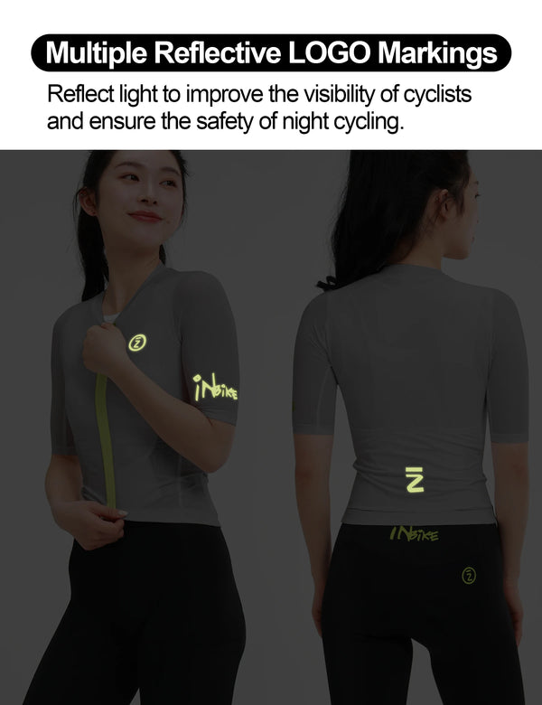 INBIKE New Women‘s Road Bike Jersey Bib Shorts Set Summer Breathable Quick Dry Short Sleeve Cycling Shirt with Padded Bib Shorts