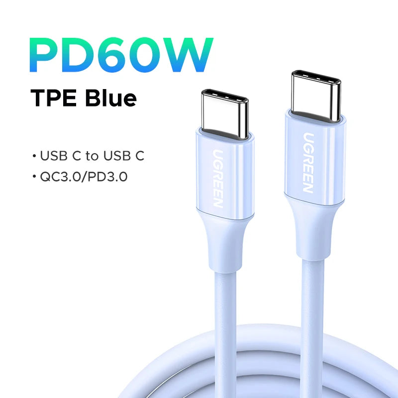 UGREEN PD60W USB-C to USB-C Cable Fast Charging for iPhone 17 Samsung S26 Xiaomi MacBook Air iPad Pro 3A Quick Charge 4.0 3.0