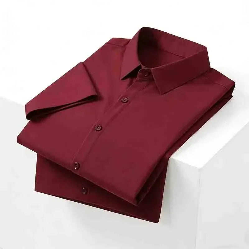 2026 New Men's Breathable Navy Blue Short Sleeve Shirt Summer Casual Button Up Top for Daily Commute
