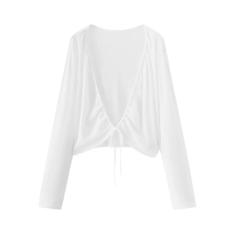 Semir Womens Cardigan 2026 Short Slim Linen Like Solid Drawstring Bow Sweet Gentle Casual Soft