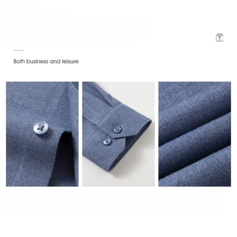 Autumn and Winter Men's Clothing Wool Shirt Square Collar Youth Business Casual Business Gentleman Slim Fit Business Shirt