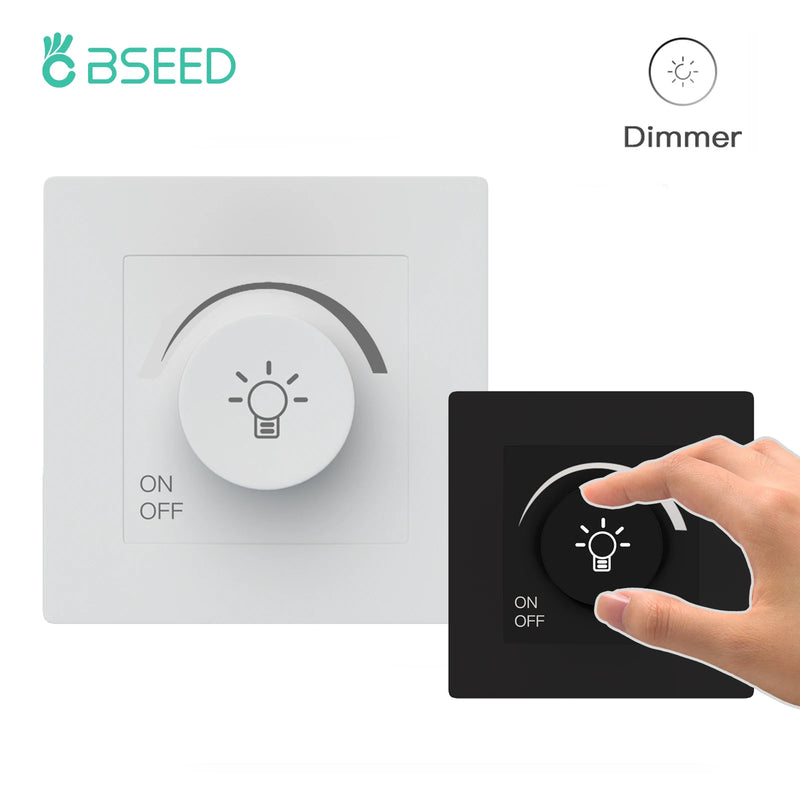 BSEED Normal Light Dimmer Switch Rotary Knob Dimmer Switch Adjustable Brightness Controller Plastic Frame Button Dimmer Switch