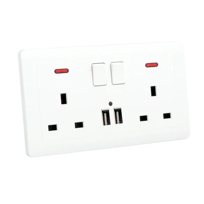 Depoguye UK standard socket panel double 13A with switch double usb one-opening multifunctional eight-hole white wall socket