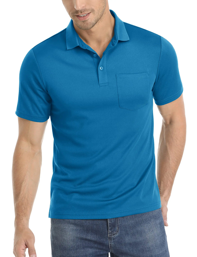 TACVASEN Summer Quick Dry Polos T-shirts Mens Breathable Sport Hiking Tee Shirts Casual Golf Polos T-Shirt Work Tops With Pocket