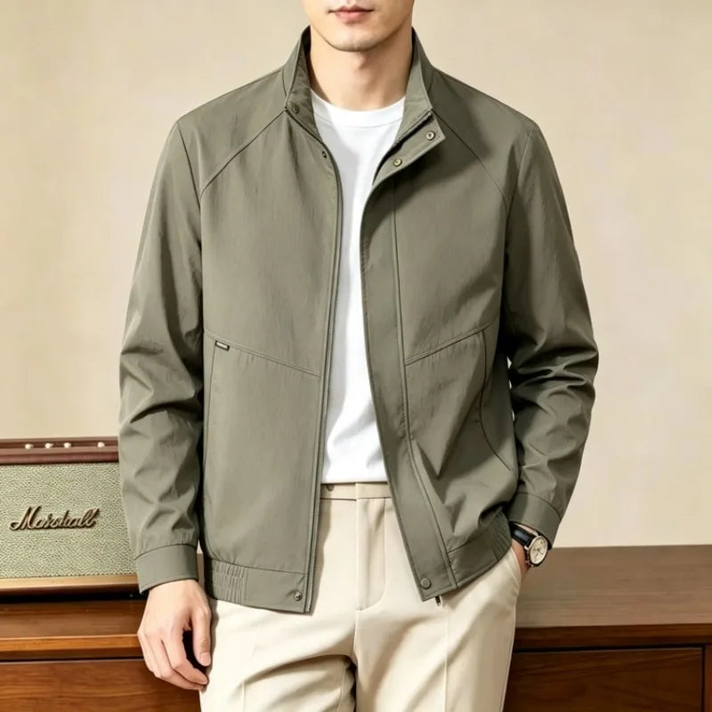 Men's Lightweight Stand Collar Zip Jacket Casual Business Outdoor Windbreaker