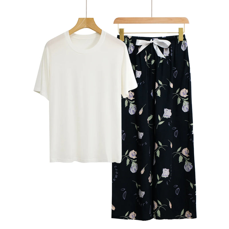 Women's Pajamas Spring Summer Sleepwear Suit New Comfortable Short-sleeved Pants Set Modal Two-piece Loungewear Home Clothes