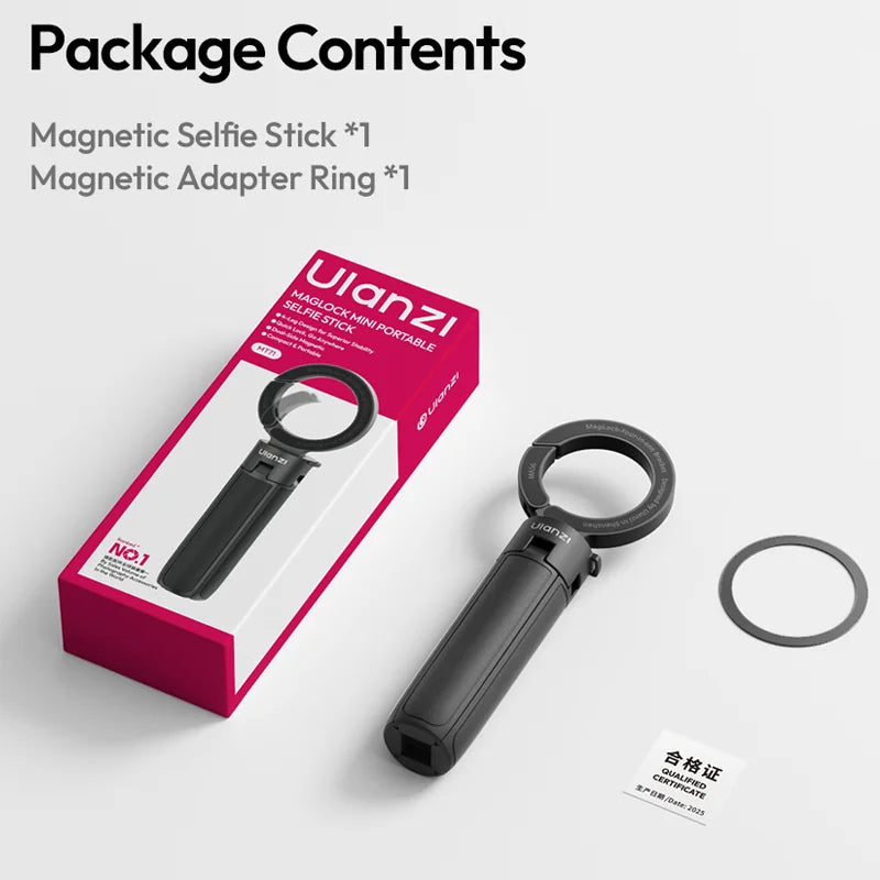 Ulanzi MT71 2 In1 ម៉ាញេទិក Mini Selfie Stick ជើងទម្រសម្រាប់ទូរស័ព្ទ iPhone 17 16 15 Pro Max Android អាចលៃតម្រូវបាន 180° សម្រាប់ Vlog