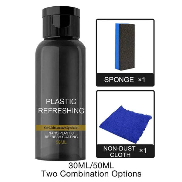 SEAMETAL 50ml Car Plastic Refreshing Coating Agent Set Nano Plastic Refurbish Agent with Sponge Cloth for Car Accessories