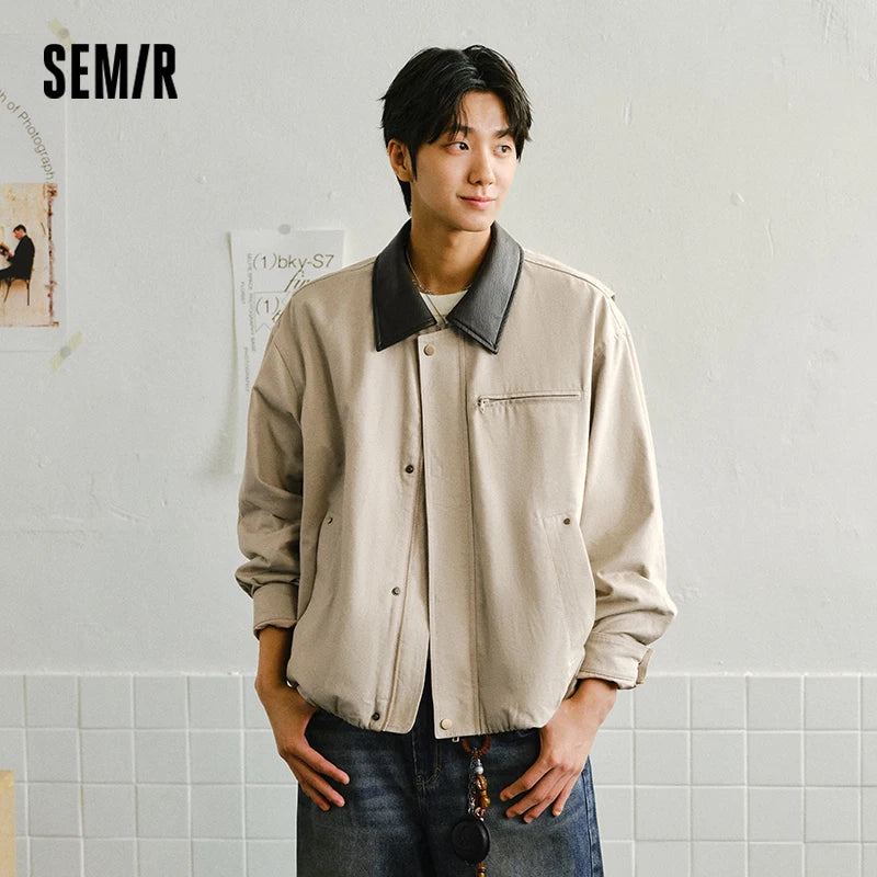 Semir Unisex Jacket 2026 New Retro Patchwork Lapel Cargo Harrington Cool Trendy Casual Loose Fit Tops