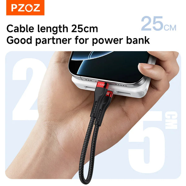 PZOZ 25cm 50cm Short Data USB Cable For iPhone 14 13 12 11 Xs XR Max 8 7 Power Bank Phone charging cable PD fast charging cable