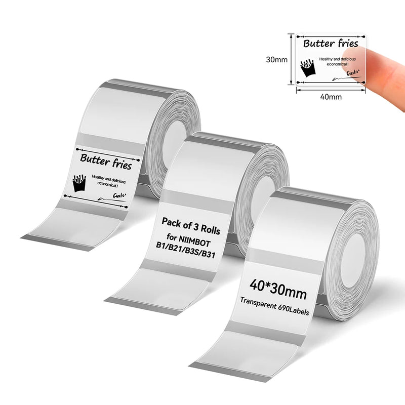 3 Rolls Niimbot Thermal Label Sticker for B1/B21/B3S/B31Barcode Sticker White/Color/Transparent Self-adhesive Paper 20-50mm
